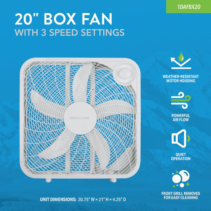 Denali Aire 20 In. 3-Speed White Weather Resistant Box Fan