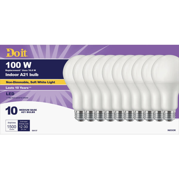 Do it 100W Equivalent Soft White A21 Medium LED Light Bulb, Title 20 (10-Pack)