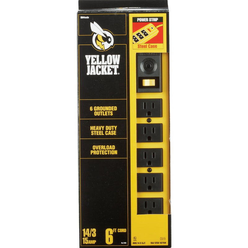 Yellow Jacket 6-Outlet Yellow Metal Power Strip with 6 Ft. Cord