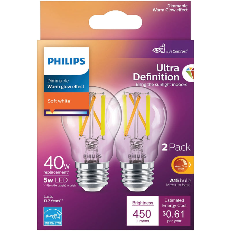 Philips Ultra Definition Warm Glow 40W Equivalent Soft White A15 Medium LED Light Bulb (2-Pack)