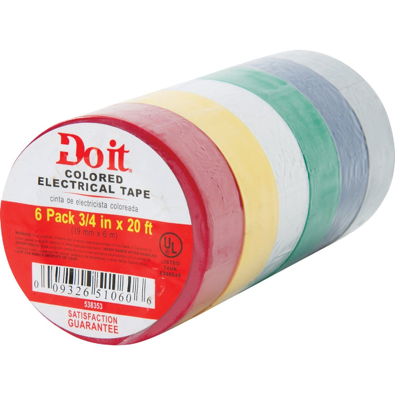 Do it General Purpose 3/4 In. x 20 Ft. Assorted Color Electrical Tape, (6-Pack)