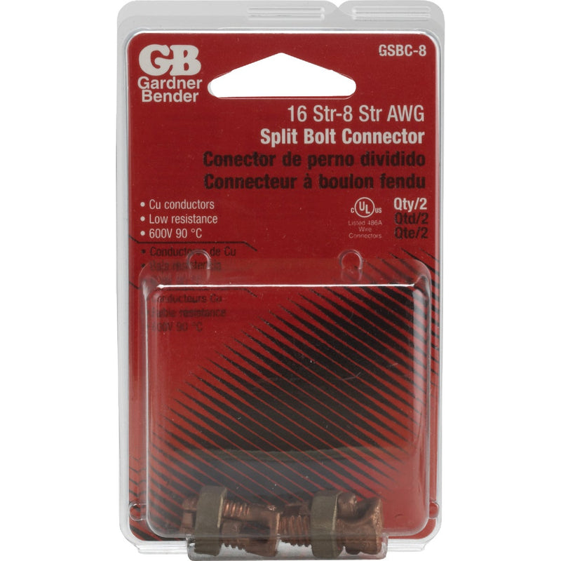 Gardner Bender #16 to #10 AWG Stranded, #16 to #8 AWG Solid Copper Alloy Split Bolt Connector (2-Pack)