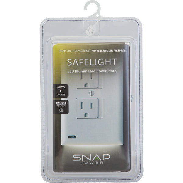 SnapPower SafeLight Single Gang Duplex Outlet Wall Plate, White