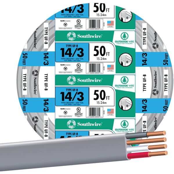 Southwire 50 Ft. 14 AWG 3-Conductor UFW/G Electrical Wire