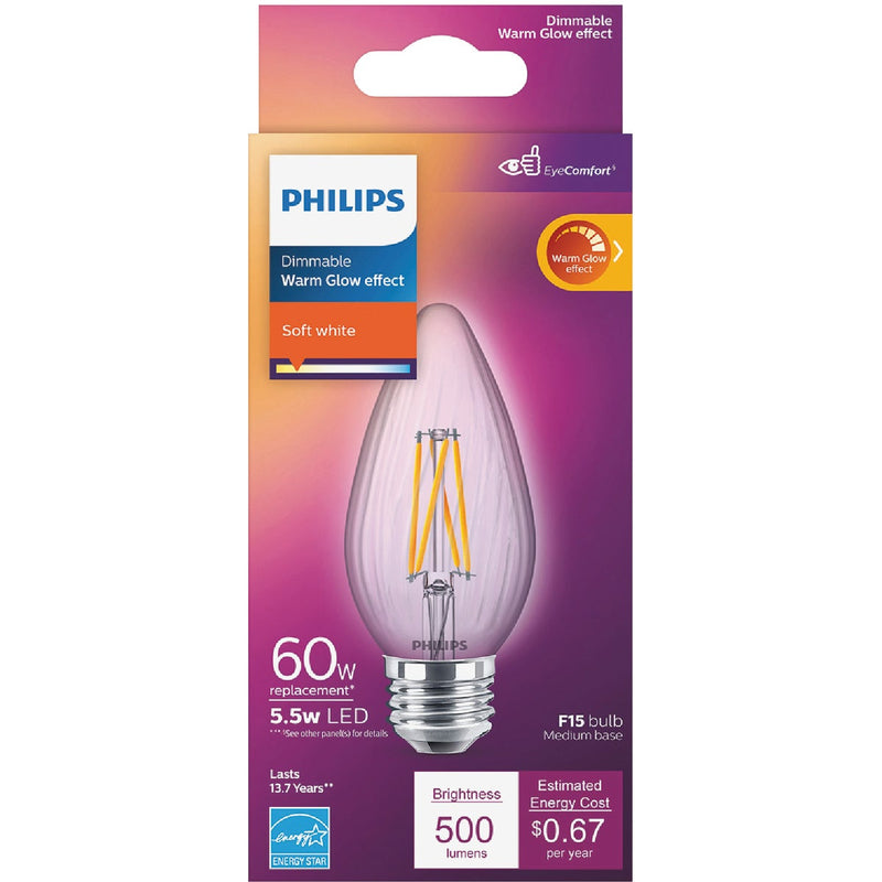 Philips Warm Glow 60W Equivalent Soft White F15 Medium Dimmable Post LED Decorative Light Bulb