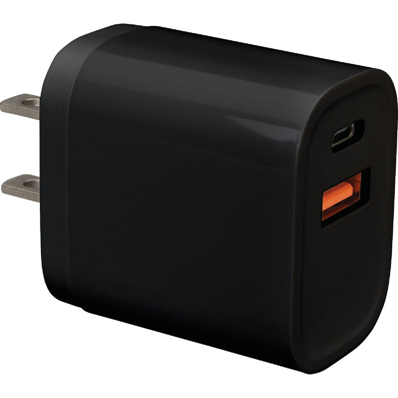 Blue Jet AC Outlet Black Fast Charge 18W Wall USB-C Charger with Power Delivery (PD) & QC