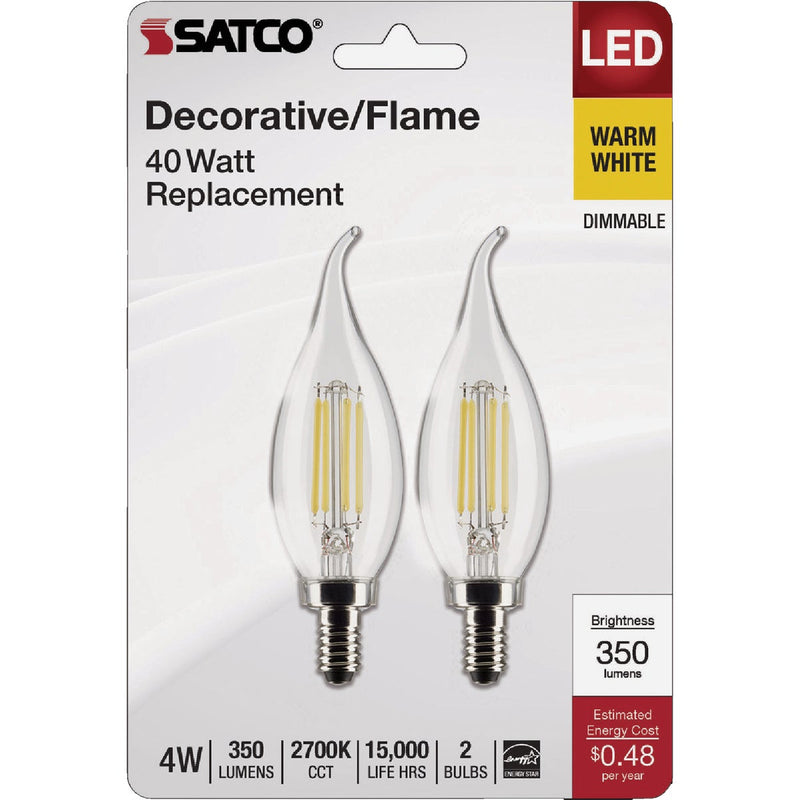 Satco 40W Equivalent Warm White Clear CA10 Candelabra LED Decorative Light Bulb (2-Pack)