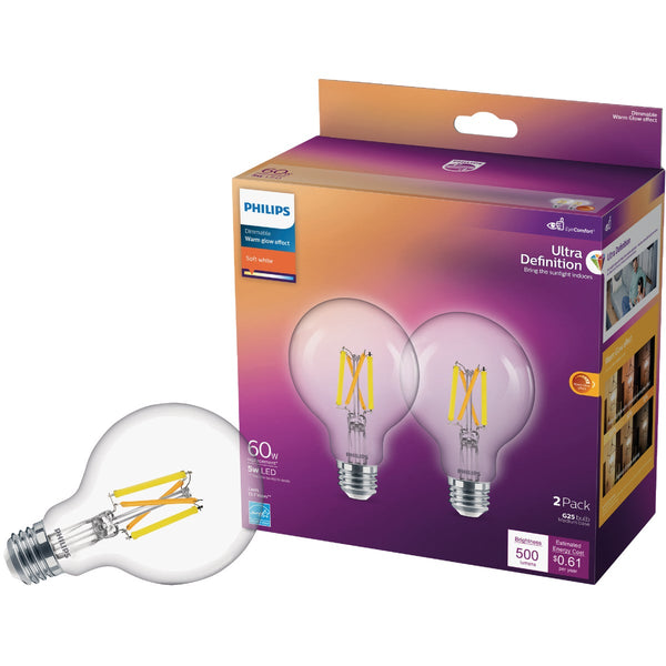 Philips Ultra Definition 60W Equivalent Soft White G25 Medium LED Decorative Light Bulb (2-Pack)