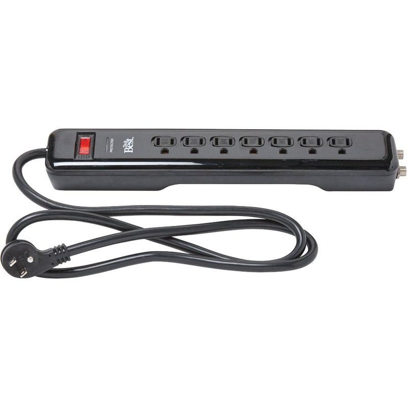 Do it Best 7-Outlet 1085J Black Multimedia with Coax Cable Surge Protector Strip