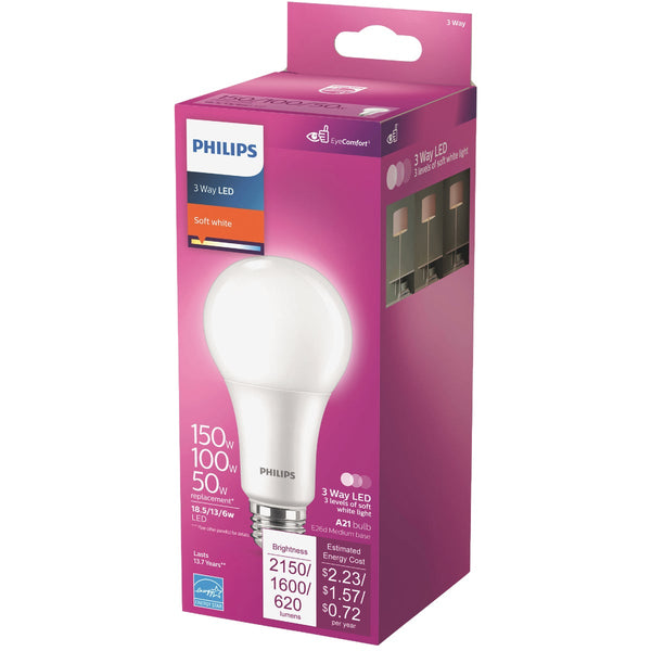 Philips 50/100/150W Equivalent Soft White A21 Medium 3-Way LED Light Bulb