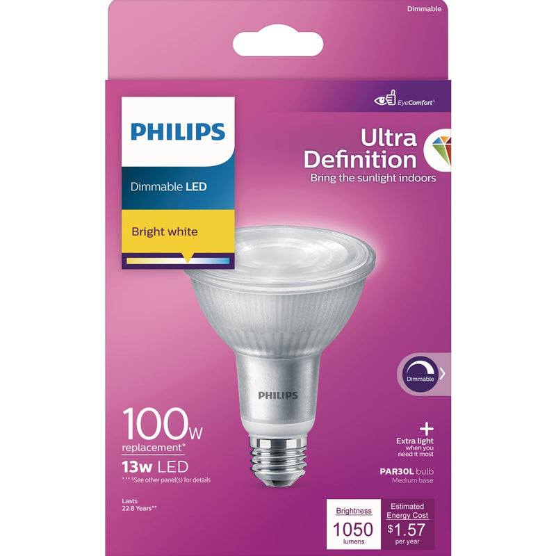 Philips Ultra Definition 100W Equivalent Bright White PAR30L Medium Dimmable LED Floodlight Light Bulb