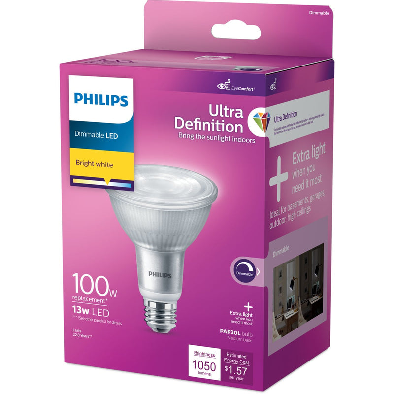 Philips Ultra Definition 100W Equivalent Bright White PAR30L Medium Dimmable LED Floodlight Light Bulb