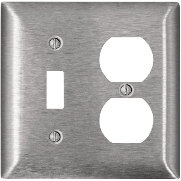 Leviton 2-Gang Stainless Steel Single Toggle/Duplex Magnetic C-Series Wall Plate, Stainless Steel