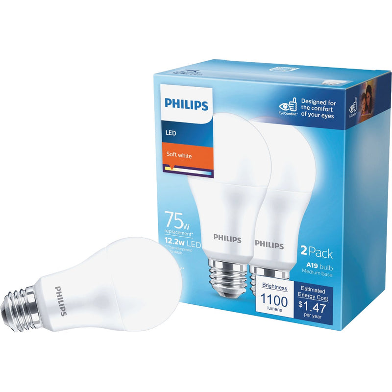 Philips 75W Equivalent Soft White A19 Medium LED Light Bulb (2-Pack)