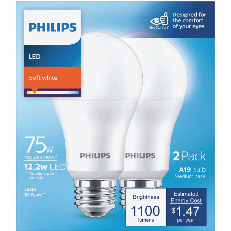 Philips 75W Equivalent Soft White A19 Medium LED Light Bulb (2-Pack)