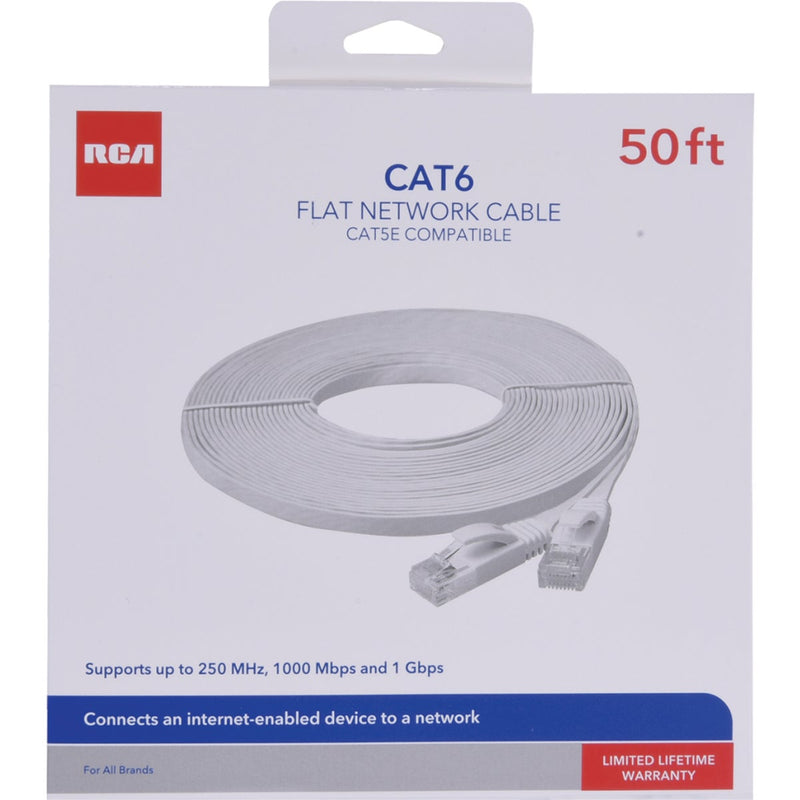 RCA 50 Ft. CAT-6 White Flat Network Cable