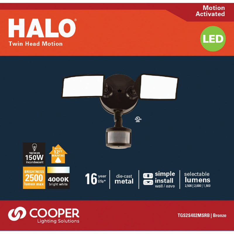 Halo Lumen Selectable Bronze Square Head Motion Activated LED Floodlight Fixture