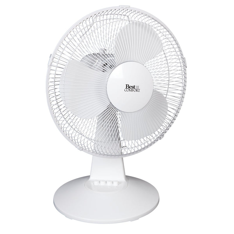 Best Comfort 12 In. 3-Speed White Oscillating Table Fan