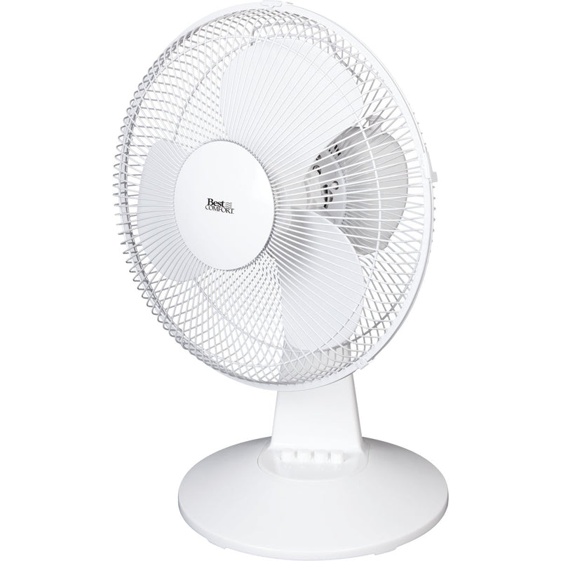 Best Comfort 12 In. 3-Speed White Oscillating Table Fan