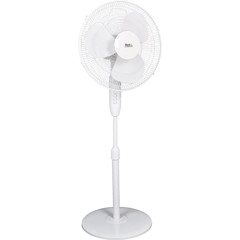 Best Comfort 16 In. 3-Speed Extends to 49 In. H. White Oscillating Pedestal Fan