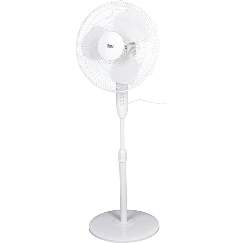 Best Comfort 16 In. 3-Speed Extends to 49 In. H. White Oscillating Pedestal Fan