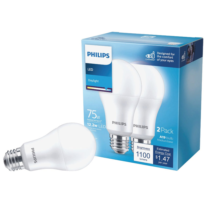 Philips 75W Equivalent Daylight A19 Medium LED Light Bulb (2-Pack)