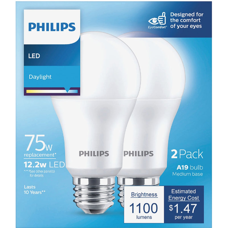 Philips 75W Equivalent Daylight A19 Medium LED Light Bulb (2-Pack)