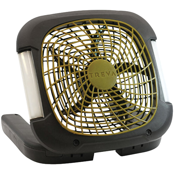 Treva 10 In. 3-Speed Black/Olive Electric or Battery Operated Camping Fan with Lights