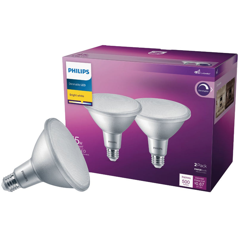 Philips 45W Equivalent Bright White PAR38 Medium Dimmable LED Floodlight Light Bulb (2-Pack)