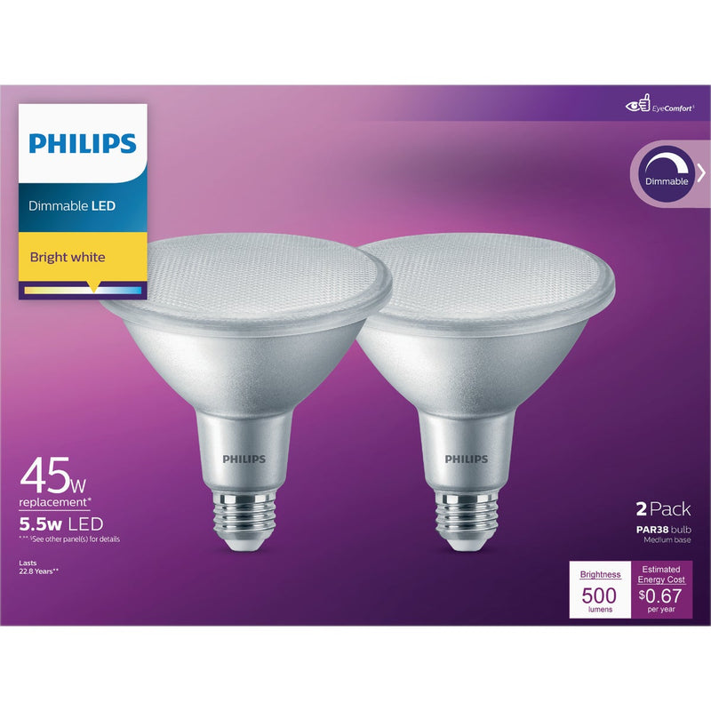 Philips 45W Equivalent Bright White PAR38 Medium Dimmable LED Floodlight Light Bulb (2-Pack)