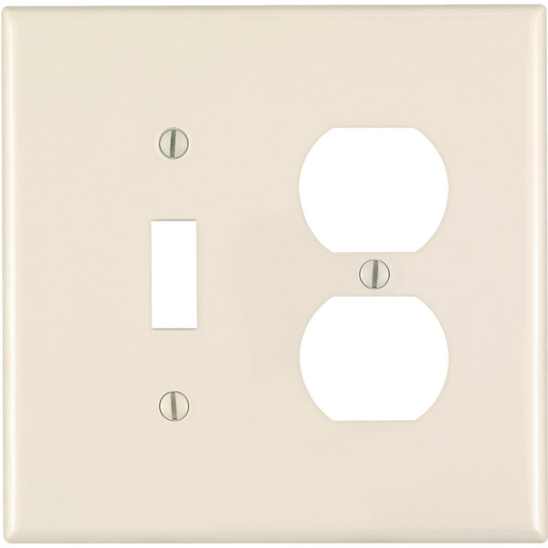 Leviton Mid-Way 2-Gang Thermoplastic Nylon Single Toggle/Duplex Outlet Wall Plate, Light Almond