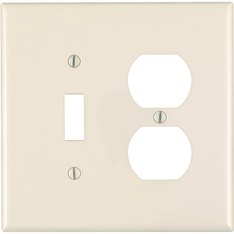 Leviton Mid-Way 2-Gang Thermoplastic Nylon Single Toggle/Duplex Outlet Wall Plate, Light Almond