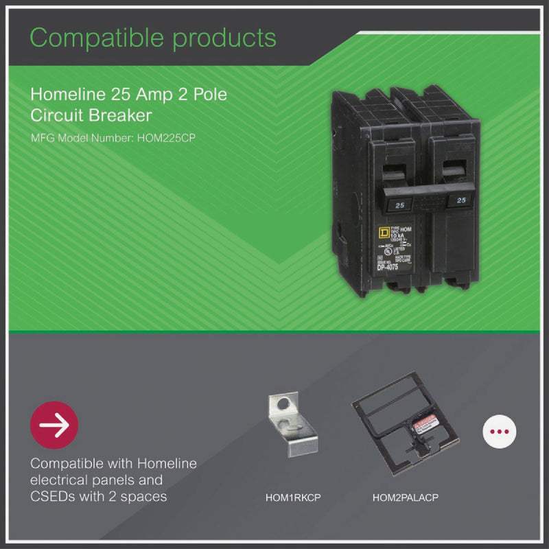 Square D Homeline 25A Double-Pole Standard Trip Circuit Breaker