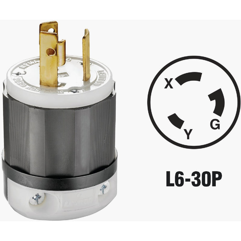 Leviton 30A 250V 3-Wire 2-Pole Industrial Grade L6-30P Locking Cord Plug