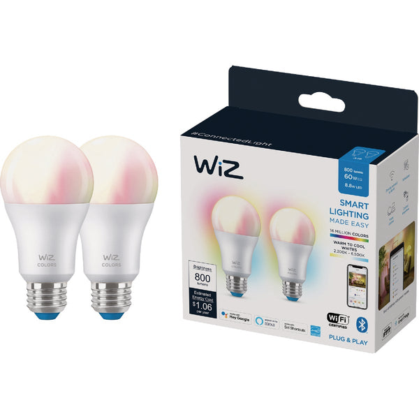 Wiz 60W Equivalent Smart A19 LED Light Bulb (2-Pack)