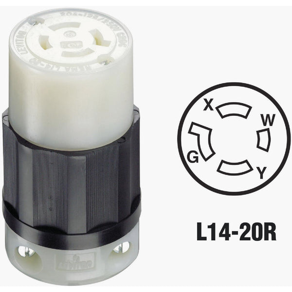 Leviton 20A 125V/250V 4-Wire 3-Pole Industrial Grade L14-20R Locking Cord Connector
