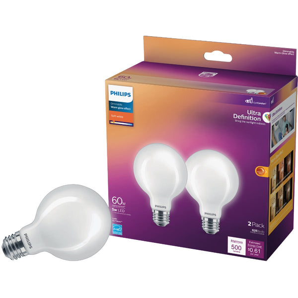 Philips Ultra Definition 60W Equivalent Soft White G25 Medium LED Decorative Light Bulb (2-Pack)