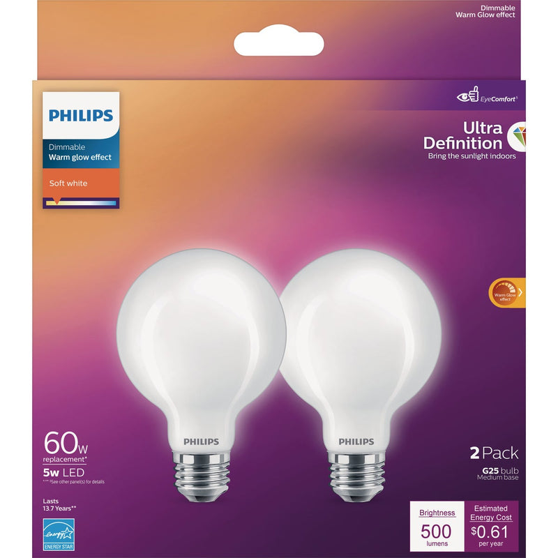 Philips Ultra Definition 60W Equivalent Soft White G25 Medium LED Decorative Light Bulb (2-Pack)