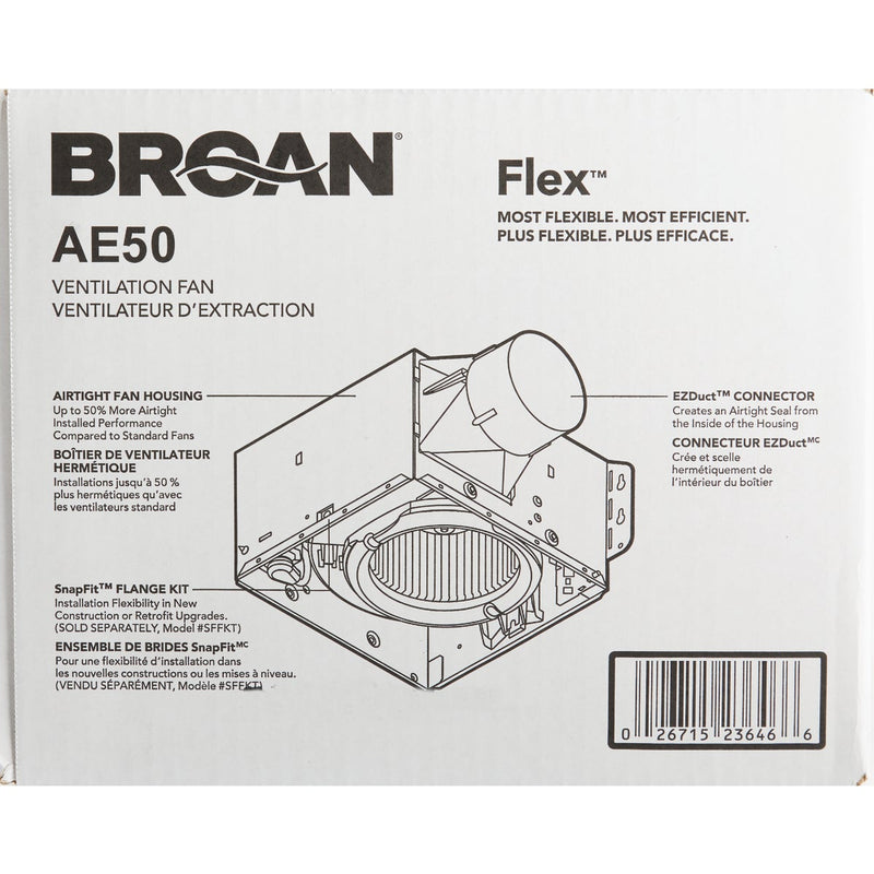 Broan Flex Series 50 CFM 0.5 Sones Bath Exhaust Fan