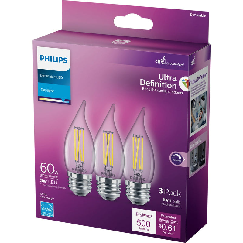 Philips Ultra Definition 60W Equivalent Daylight BA11 Medium LED Decorative Light Bulb (3-Pack)