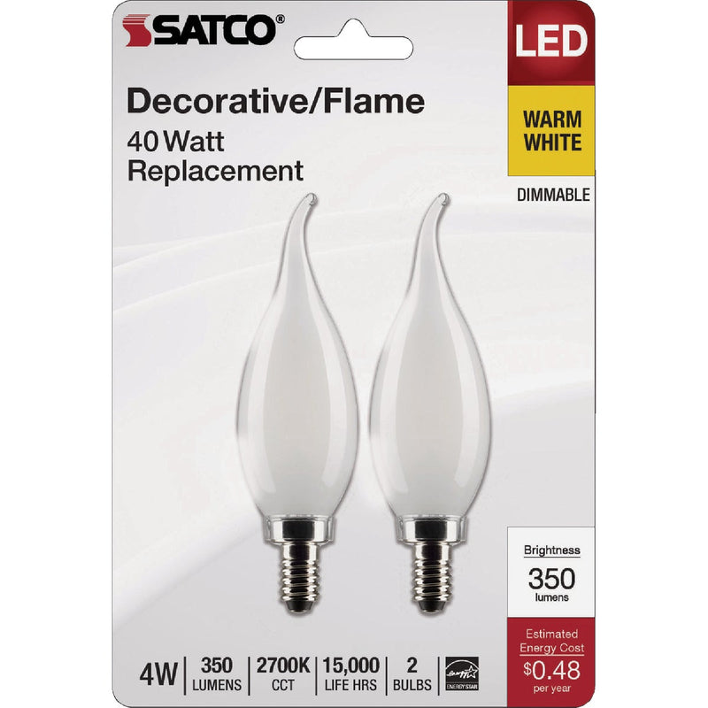 Satco 40W Equivalent Warm White Frosted CA10 Candelabra LED Decorative Light Bulb (2-Pack)