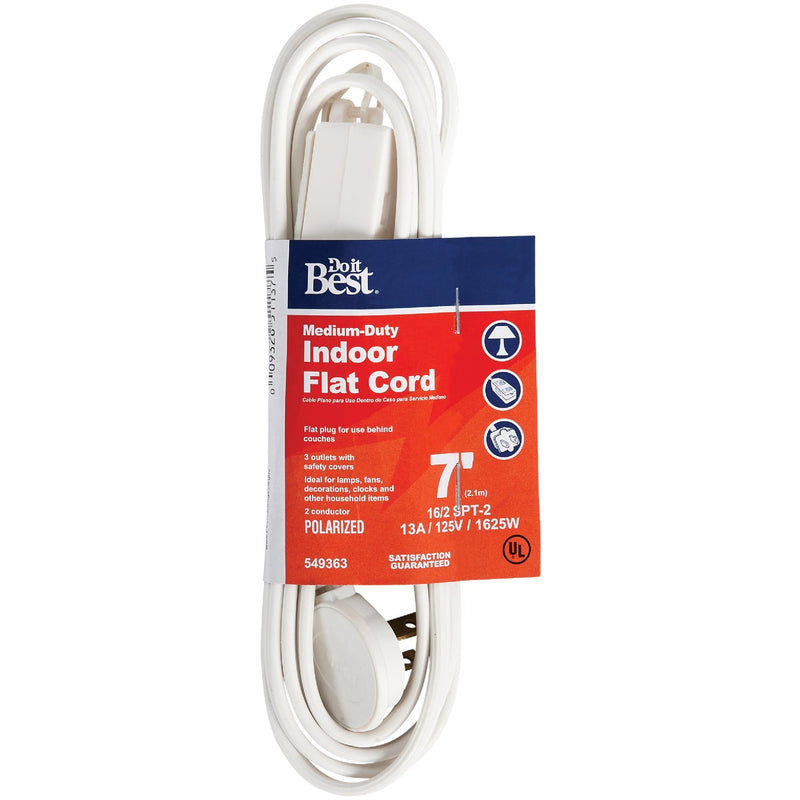 Do it Best 7 Ft. 16/2 Flat Plug White Extension Cord