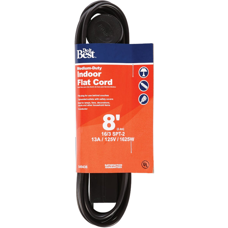 Do it Best 8 Ft. 16/3 Flat Plug Black Extension Cord