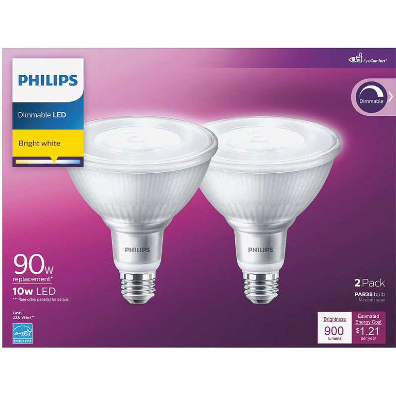 Philips 90W Equivalent Bright White PAR38 Medium Indoor/Outdoor LED Floodlight Light Bulb (2-Pack)