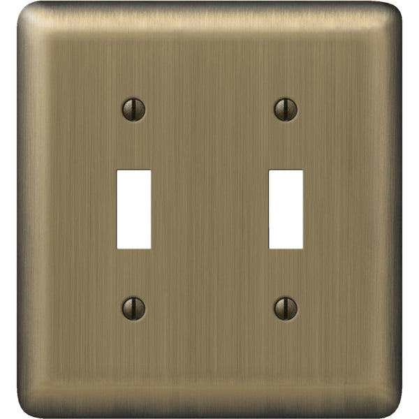 Amerelle 2-Gang Stamped Steel Toggle Switch Wall Plate, Brushed Brass