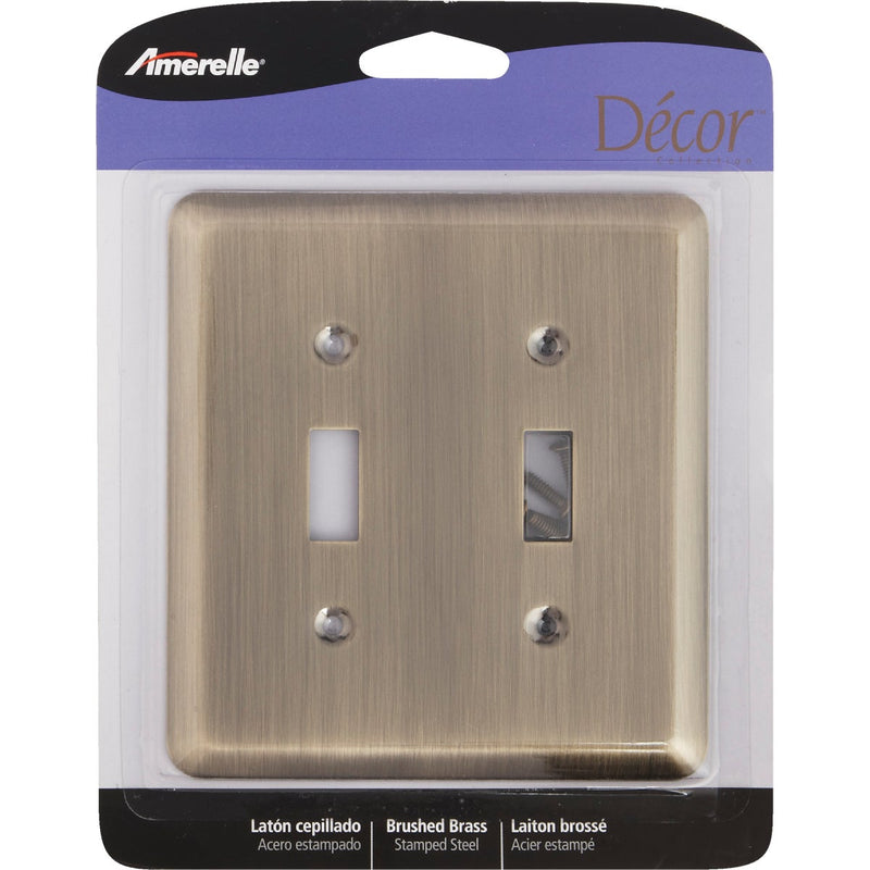 Amerelle 2-Gang Stamped Steel Toggle Switch Wall Plate, Brushed Brass