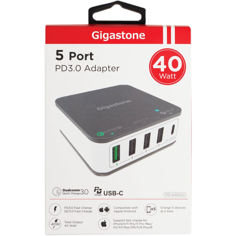 Gigastone Type-C PD3.0 5-Port Black & White Wall Charger