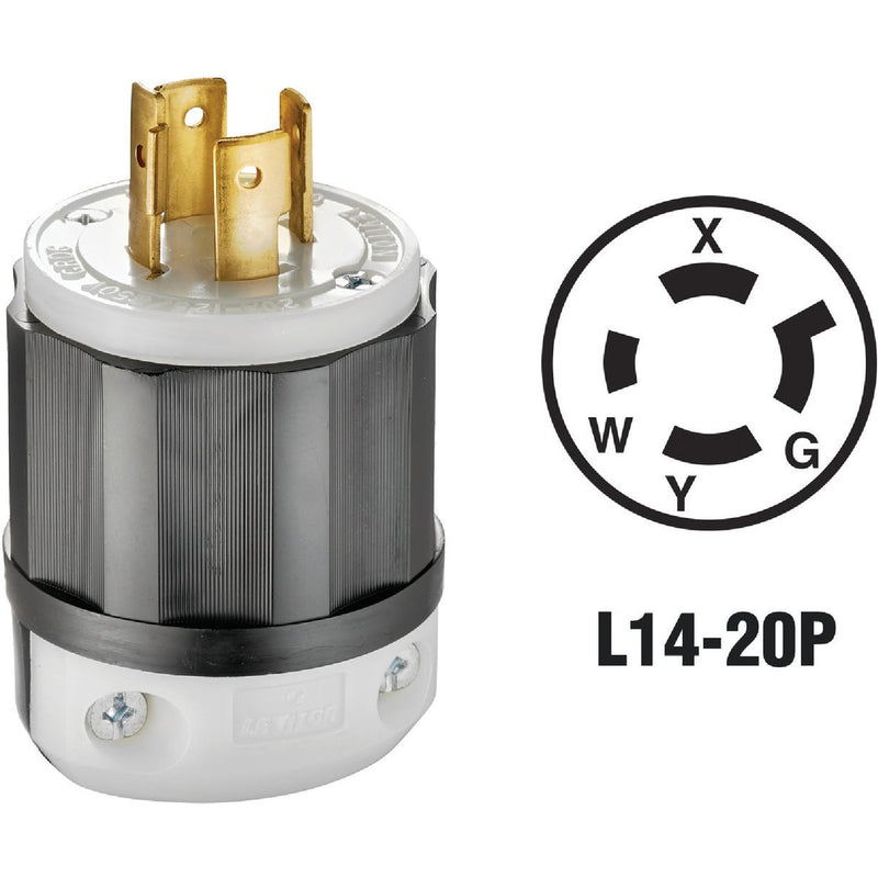 Leviton 20A 125V/250V 4-Wire 3-Pole Industrial Grade L14-20P Locking Cord Plug