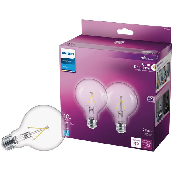 Philips Ultra Definition 40W Equivalent Daylight G25 Medium LED Decorative Light Bulb (2-Pack)