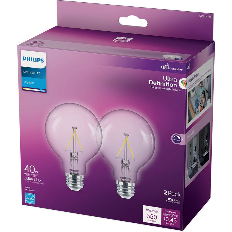 Philips Ultra Definition 40W Equivalent Daylight G25 Medium LED Decorative Light Bulb (2-Pack)